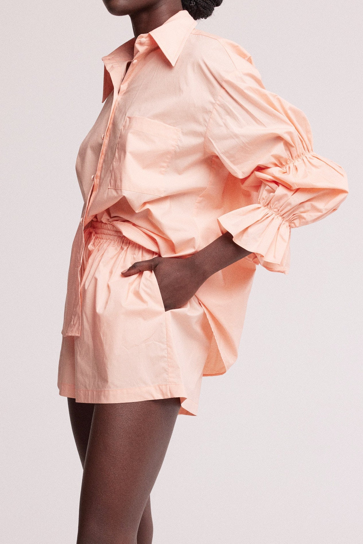 Oversized Poplin Gathered Sleeve Shirt Sample