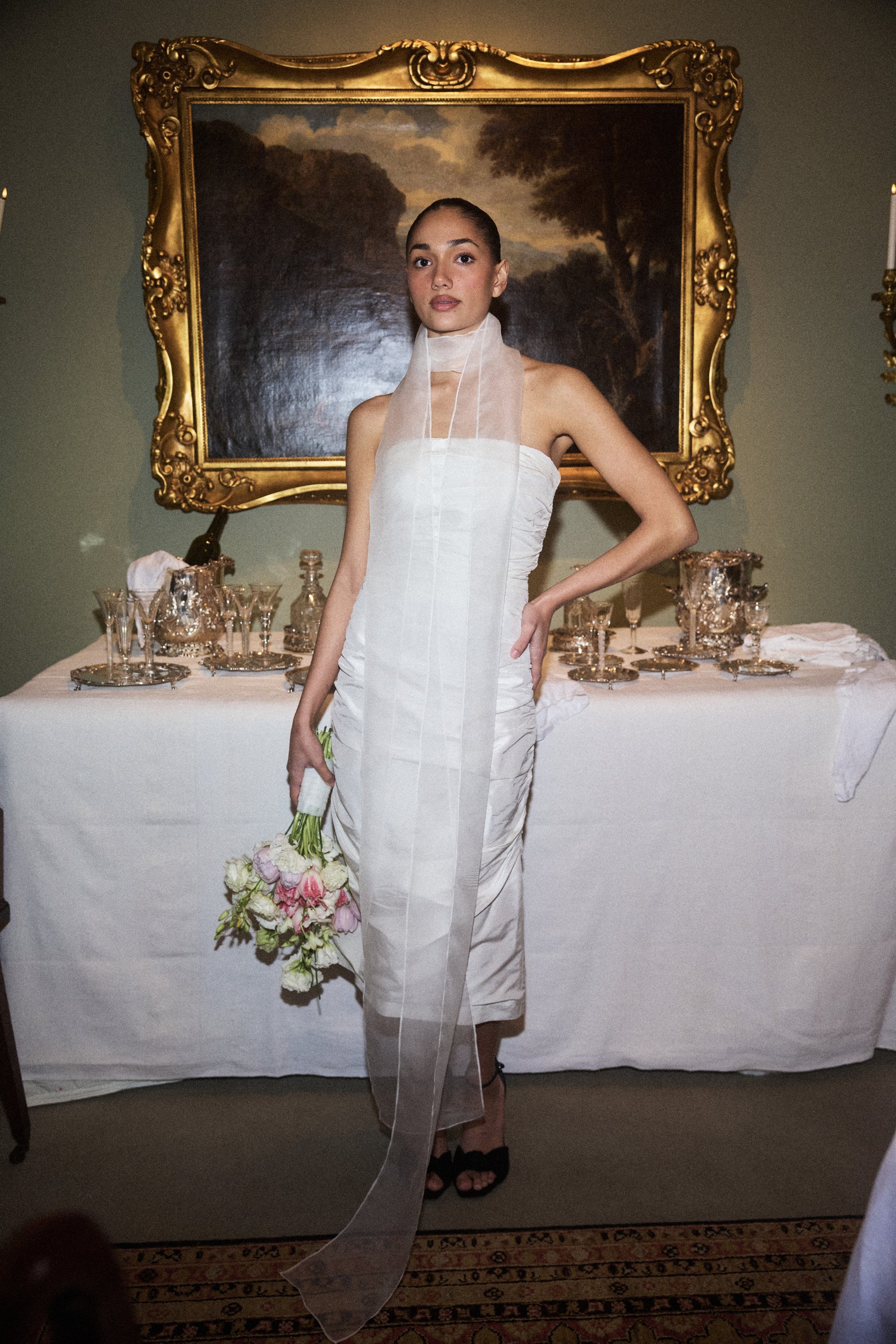 Silk Ruched Column Gown
