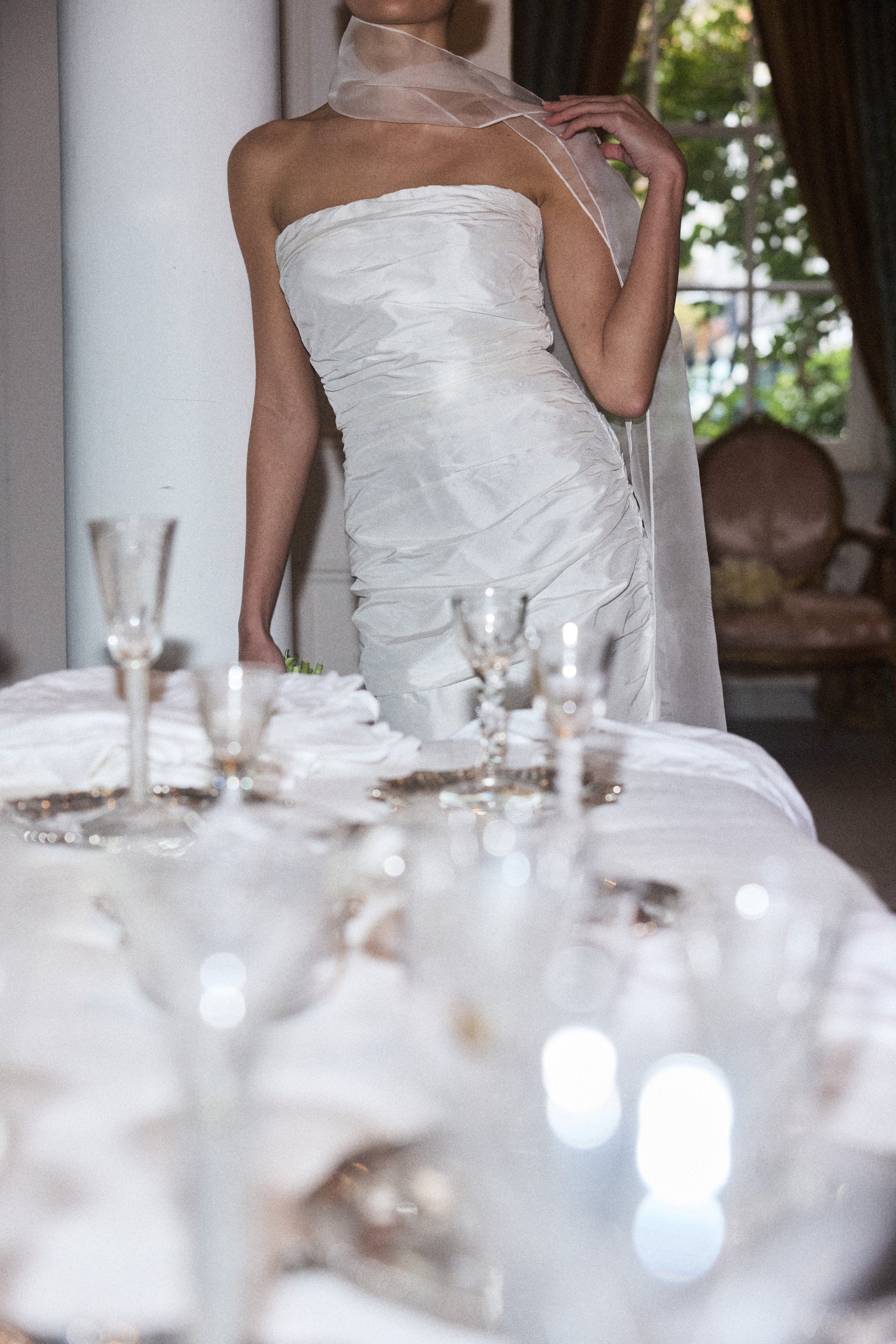 Silk Ruched Column Gown