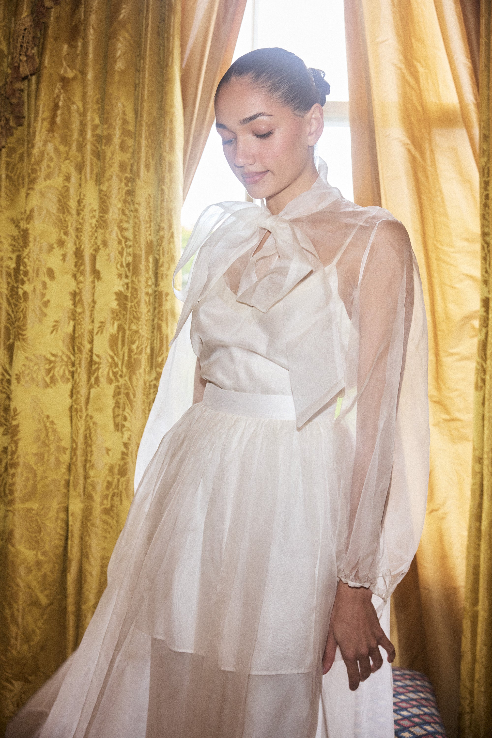 Silk Organza Bow Blouse