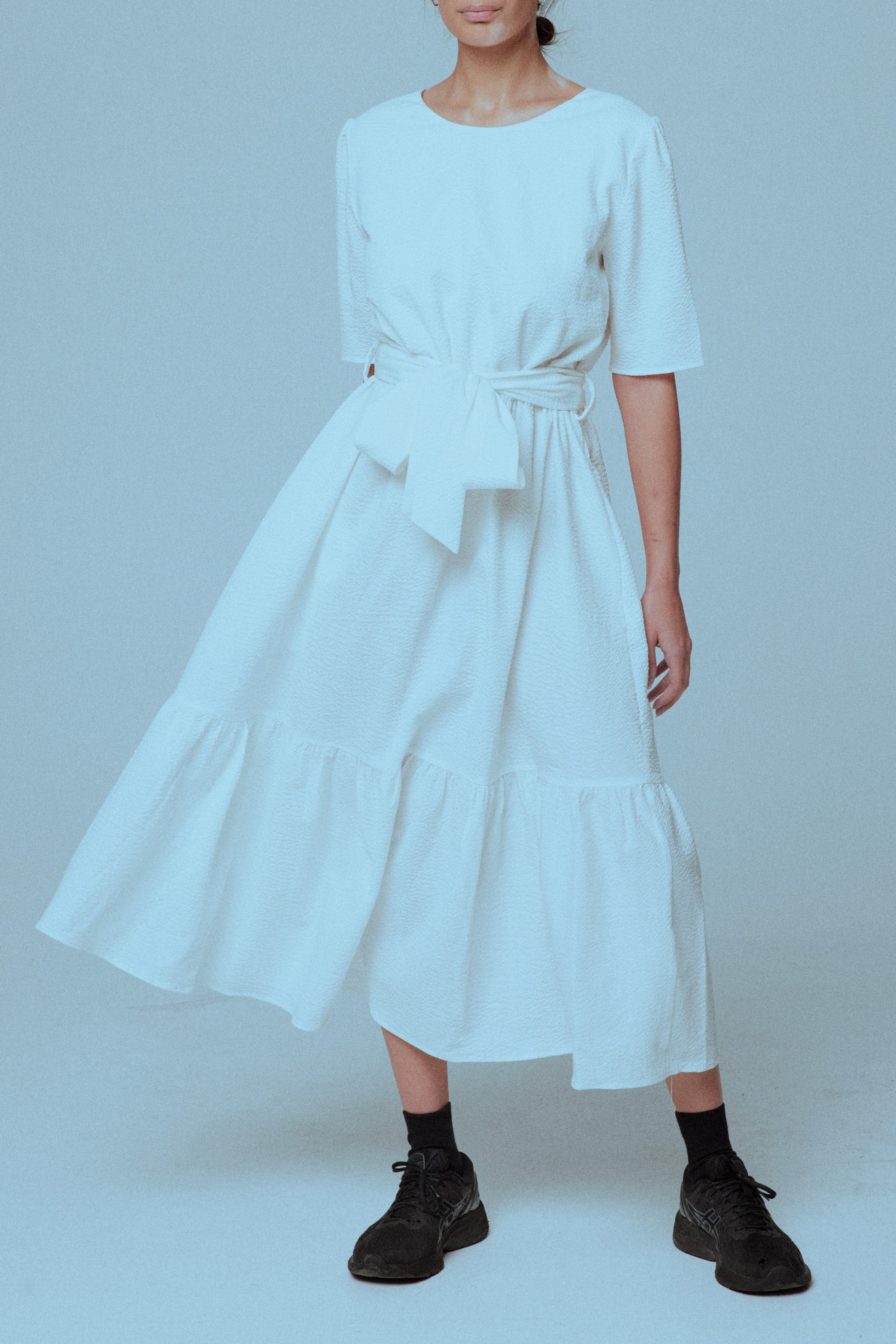 Reversible Belted Textured Cotton Dress